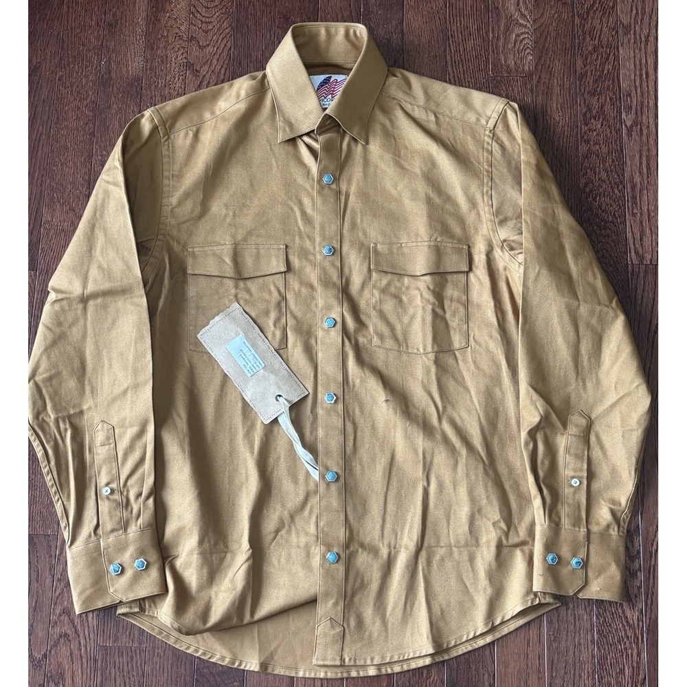 NWT Acorn By Bob Goldfeder Small Western Button Down Brown Turqoise Snap Buttons